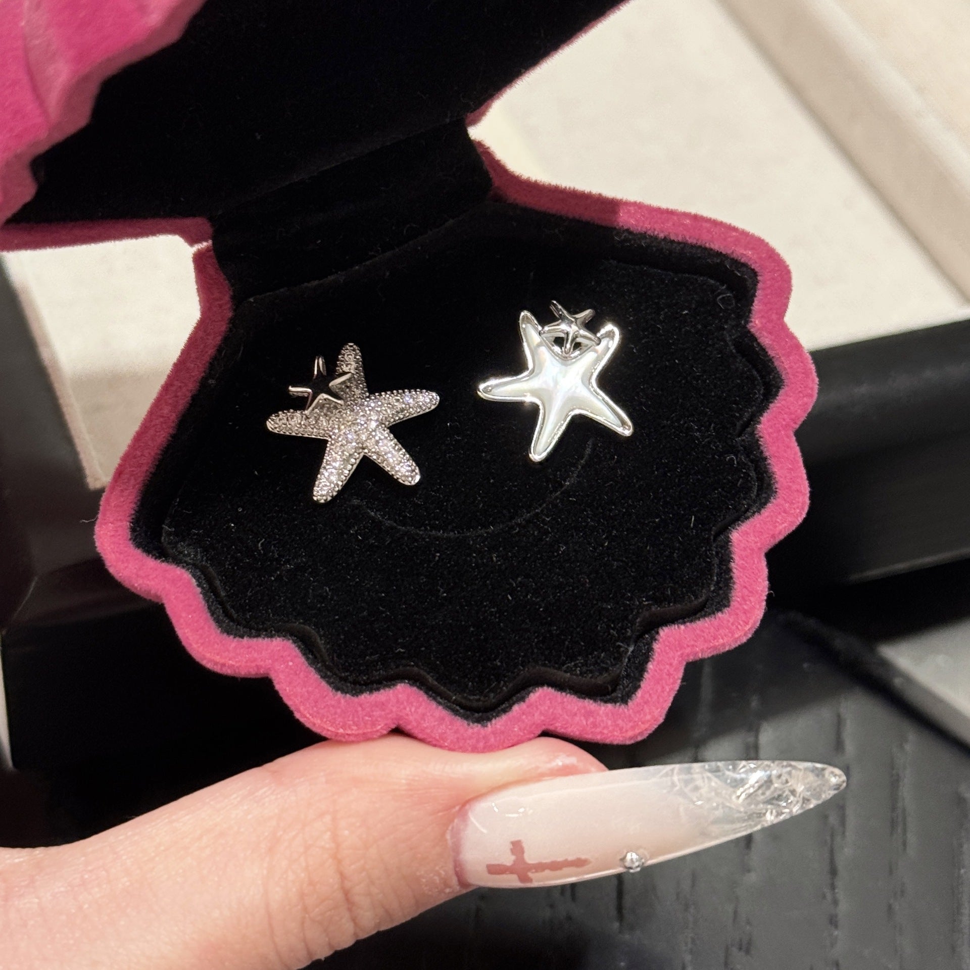 S925 Sterling Silver Starfish Stud Earrings, Ocean Luxury Niche Ear Jewelry