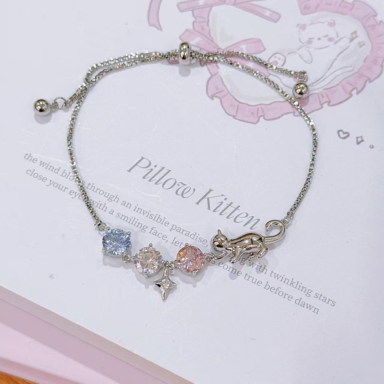 New Arrival Spring Floral Pink Cat Necklace Niche High Grade Delicate Clavicle Chain Versatile Women Fashion Accessories