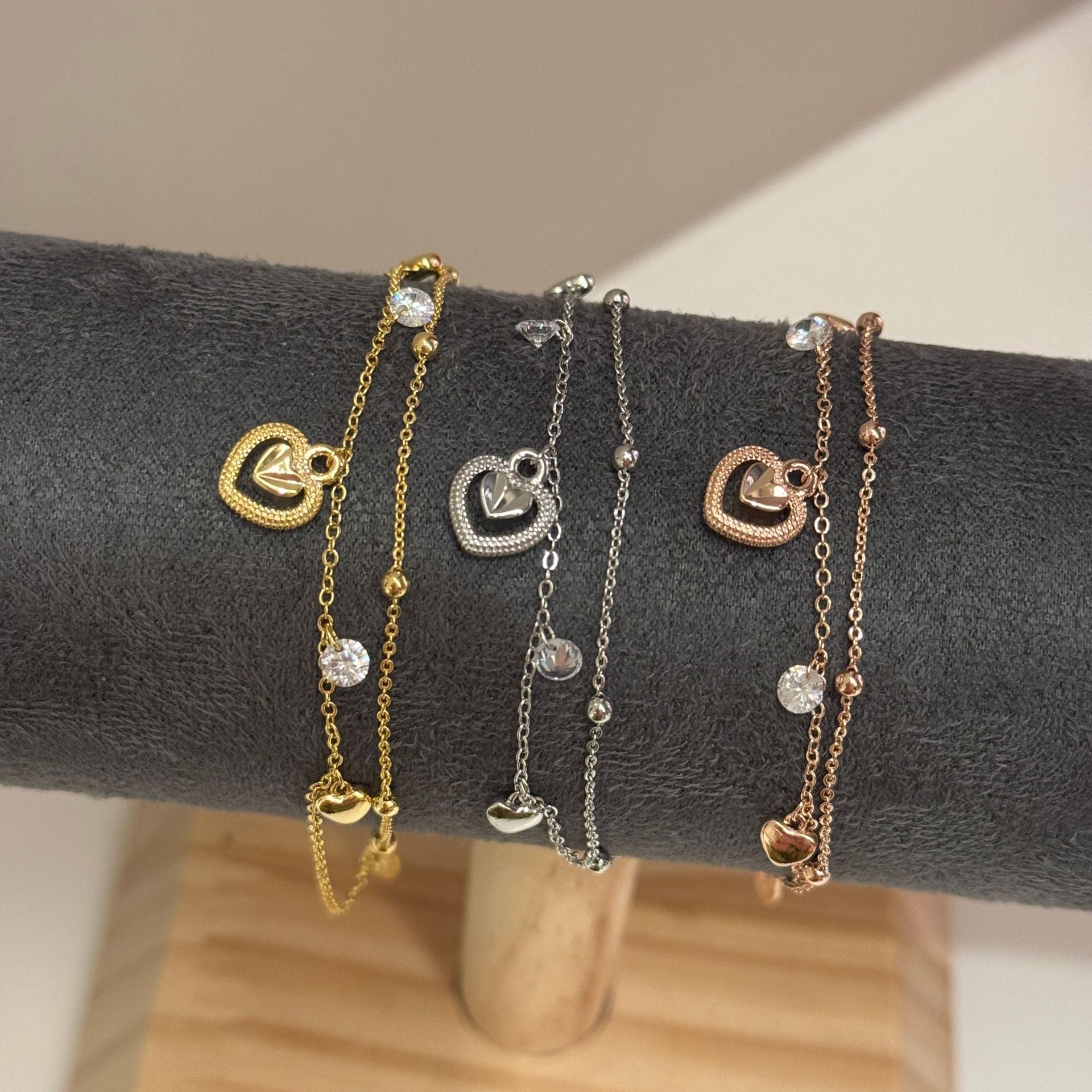 Heart & Bow Fashion Bracelet, Luxury Sweet Daily Women Hand Jewelry