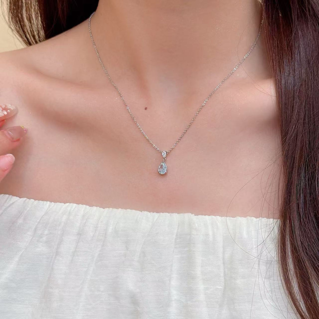 Super Shiny Ice Cut Clavicle Chain, Sparkling Water Drop Zircon Pendant Necklace, Luxury High-grade Exquisite Fashion Jewelry
