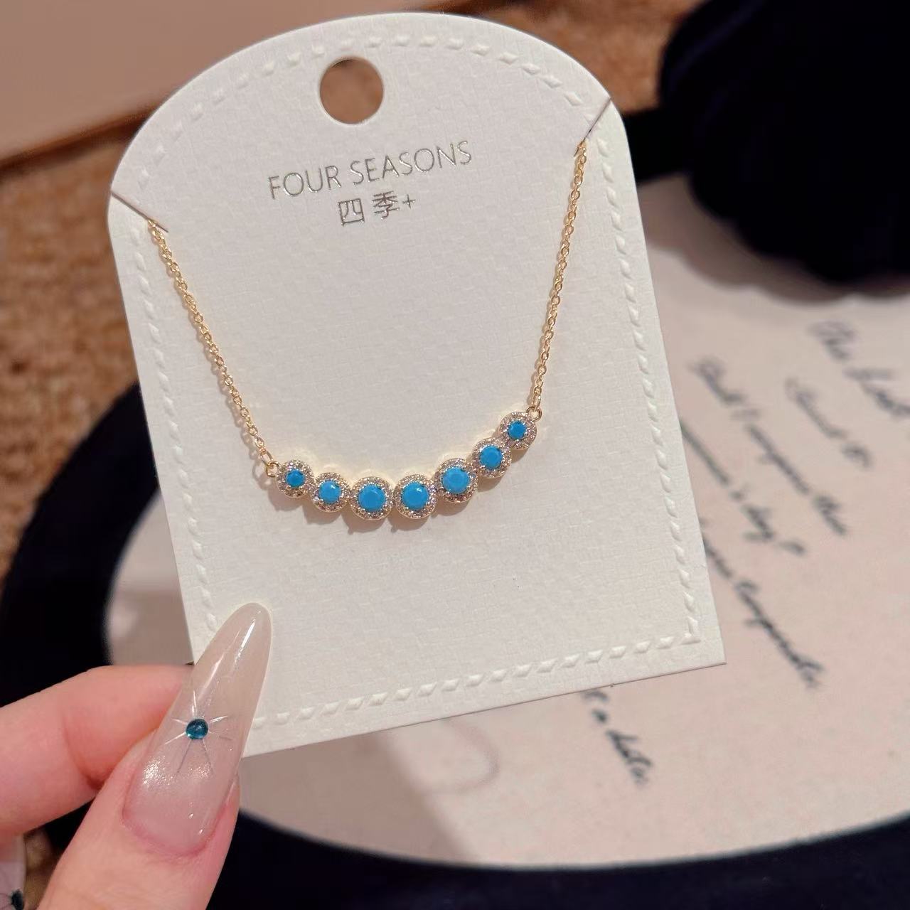 2026 New Smile Pendant Necklace, Blue Turquoise Clavicle Chain, Luxury Minimalist Elegant Jewelry for Women