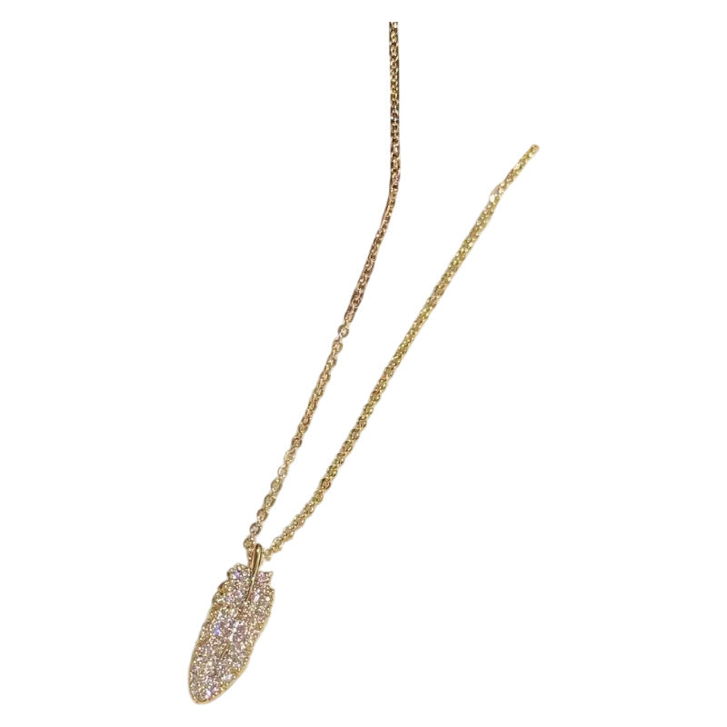 Sparkling Feather Pendant Necklace, Elegant Luxury Daily Women Neck Chain