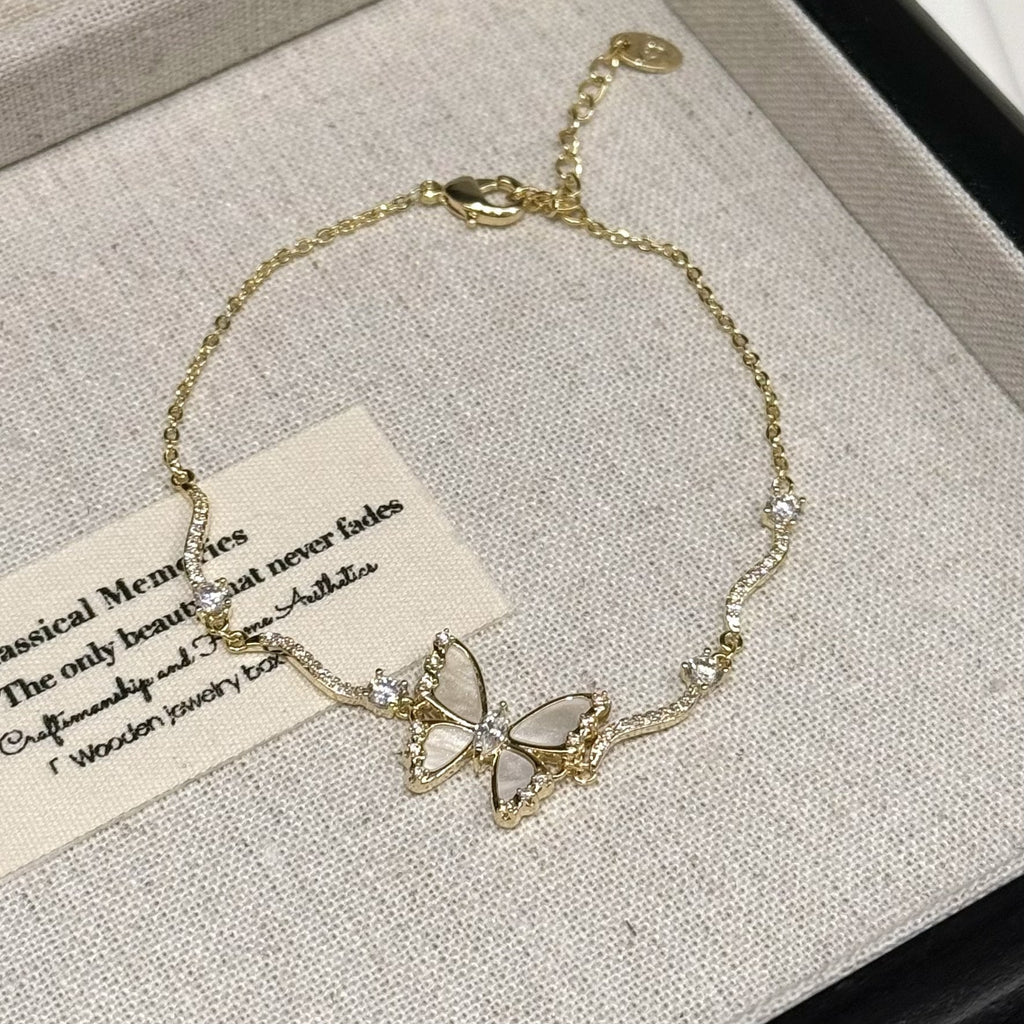 Shiny Butterfly Bracelet, Korean Style Luxury Delicate Wrist Jewelry, Minimalist Elegant Temperament Fashion Bracelet