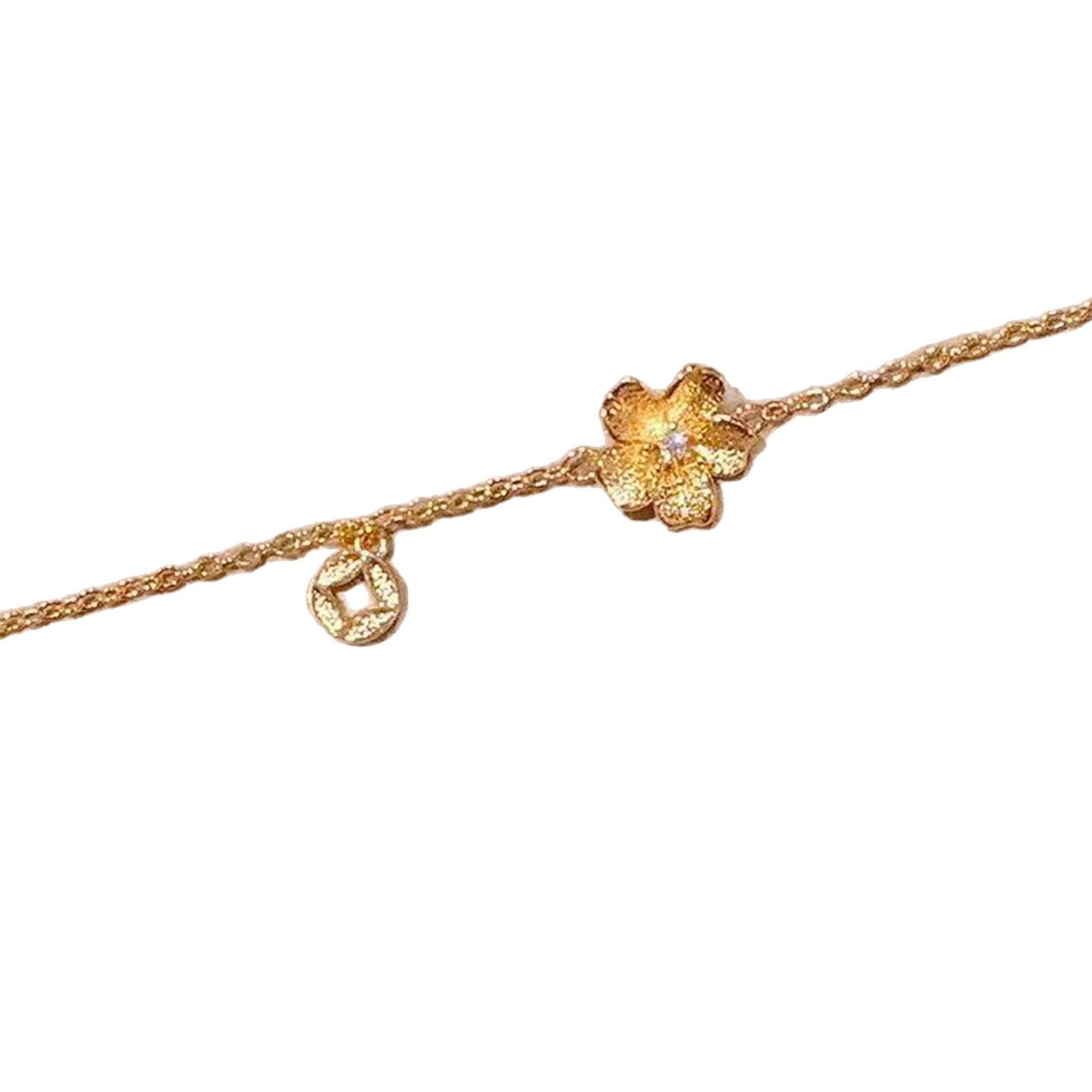Custom Flower Sand Gold Bracelet, New Chinese Retro Zircon Bangle, Luxury Elegant National Style All-match Fashion Hand Jewelry