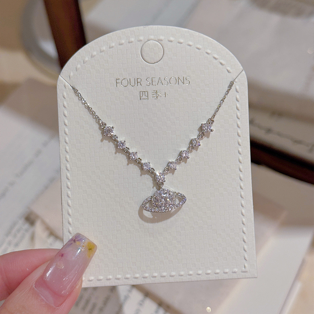 Luxury Saturn Necklace, Natural Zircon Clavicle Chain, Niche Fashion Jewelry