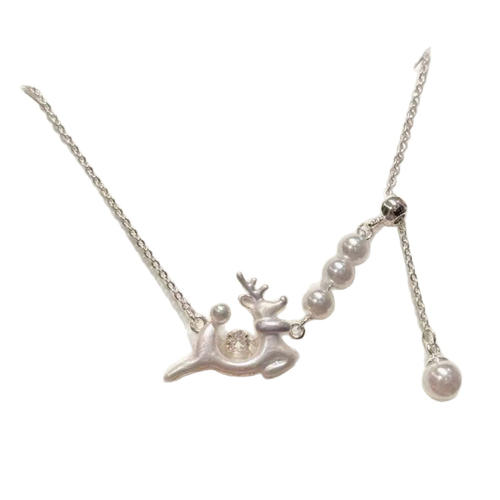 Year of the Horse Lucky Jewelry Set, Luxury Floral Pendant Clavicle Chain, Deer Bracelet & Bow Necklace Elegant Autumn Winter Fashion Accessories