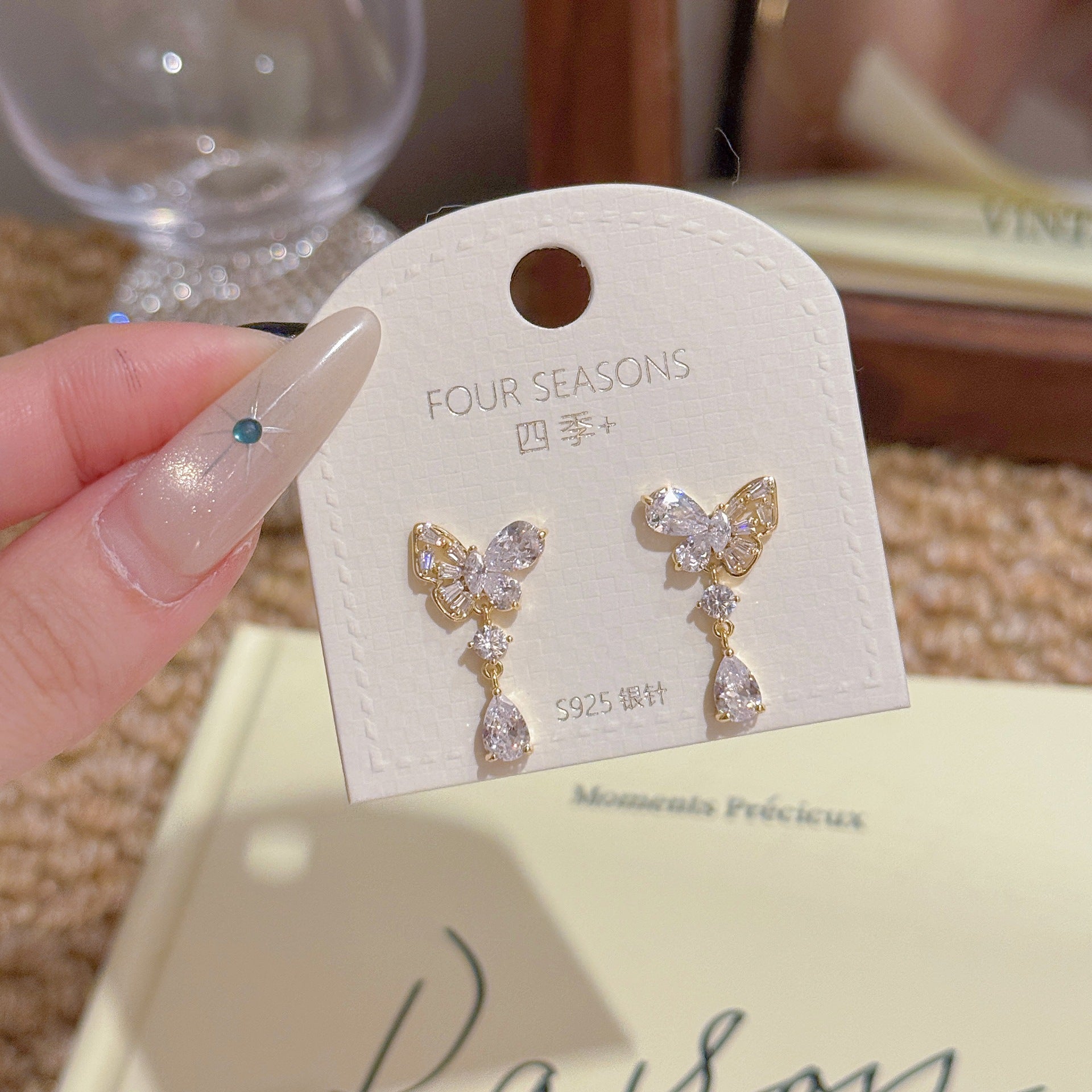 Moonlight Butterfly Water Drop Earrings, Luxury High Grade S925 Silver Needle Earrings, Exquisite Atmosphere Versatile Stud Earrings