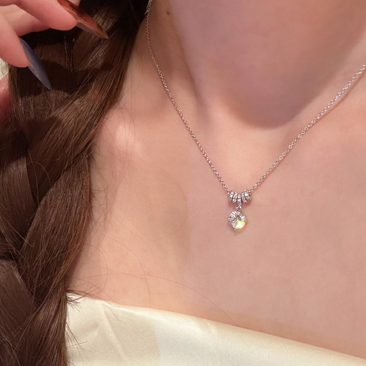Dainty Zircon Clavicle Necklace, Minimalist Elegant Cubic Zirconia Pendant Necklace, Delicate Luxury Trendy Choker Necklaces, Classic Simple Temperament Jewelry Gifts for Women Daily Office Casual Wear