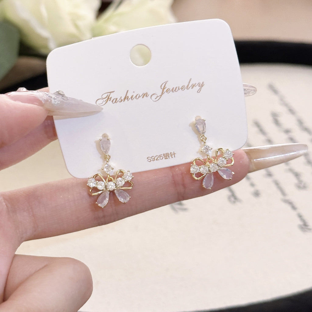S925 Silver Elegant Bow Knot Minimal Stud Earrings Ladies Daily Earring