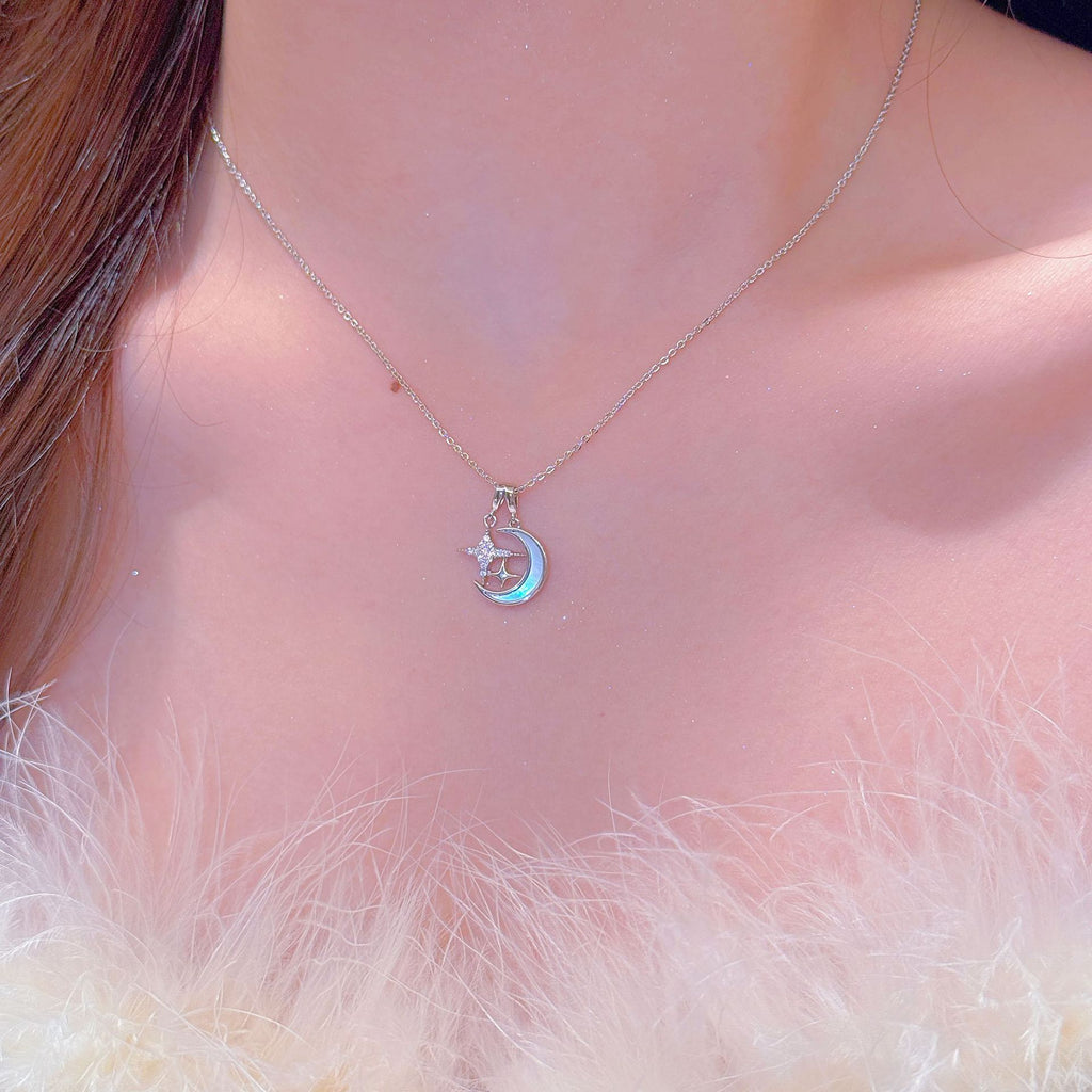 Natural Shell Star Moon Necklace, Niche Light Luxury Clavicle Chain, Elegant Trendy Japanese Korean Style Fashion Jewelry for Women