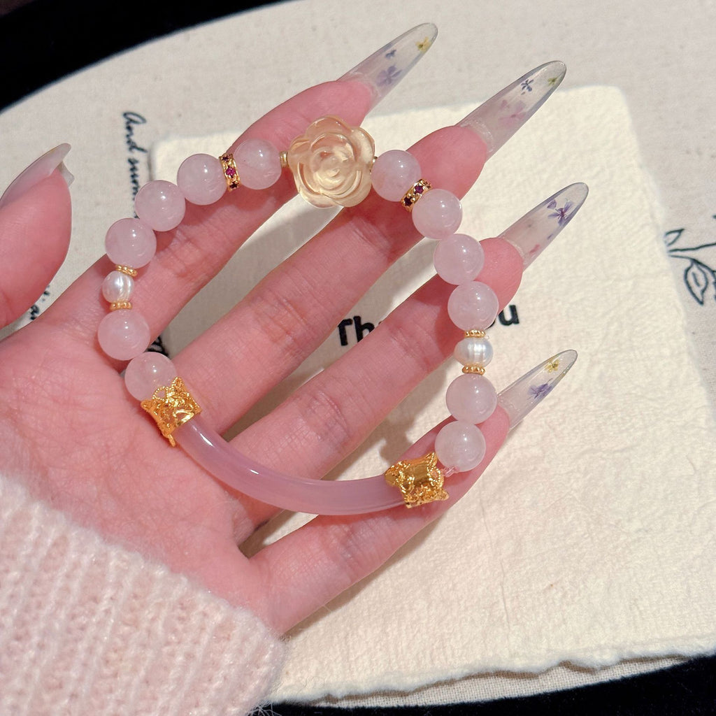 Camellia Citrine Beaded Bracelet, Luxury Niche High-grade Hand Jewelry, Elegant Temperament All-match Fashion Bracelet