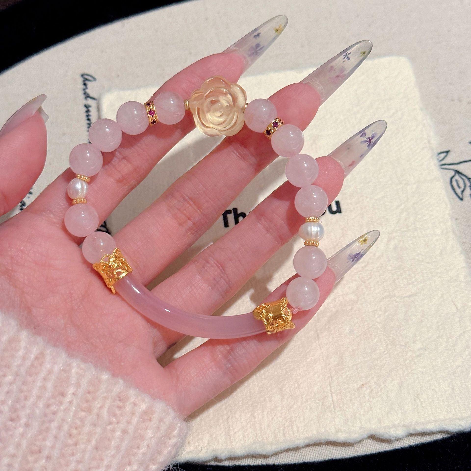Camellia Citrine Beaded Bracelet, Luxury Niche High-grade Hand Jewelry, Elegant Temperament All-match Fashion Bracelet