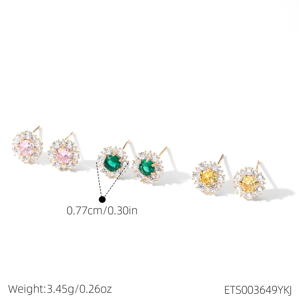 Women 3 Pairs Bling Bling Crystal Ear Studs Colorful Simple Style Silver Needle Ear Piercing Accessories Ear Healing Earrings Set
