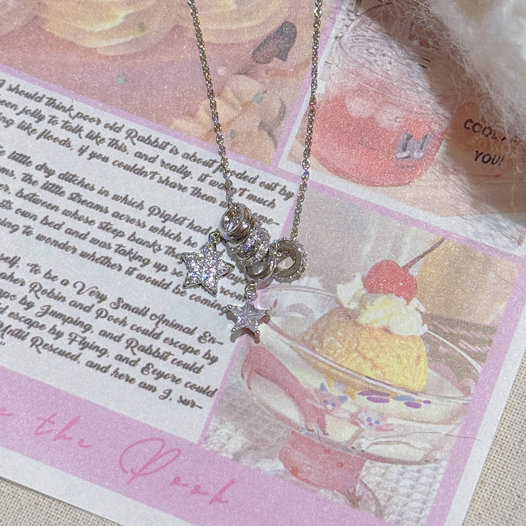 Double Lucky Star Clavicle Necklace, High-End Fashion All-Match Women Necklace for Valentine Gift