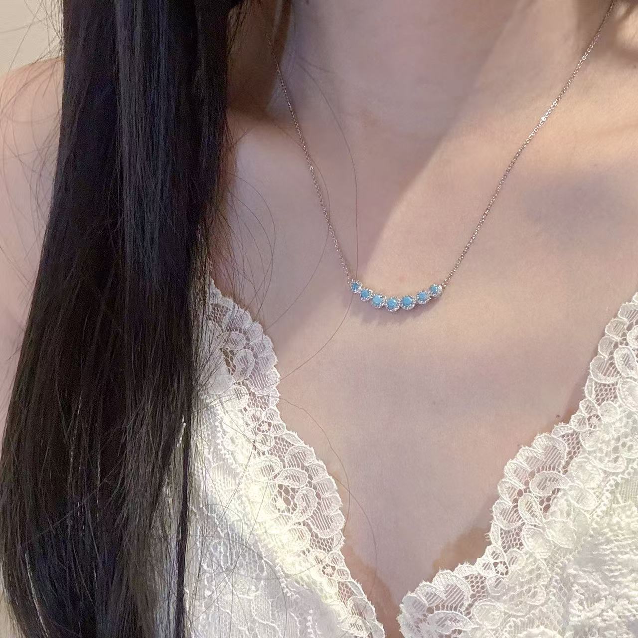 2026 New Smile Pendant Necklace, Blue Turquoise Clavicle Chain, Luxury Minimalist Elegant Jewelry for Women