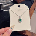 Vintage Green Square Glass Collarbone Necklace Luxury Women Elegant Jewelry