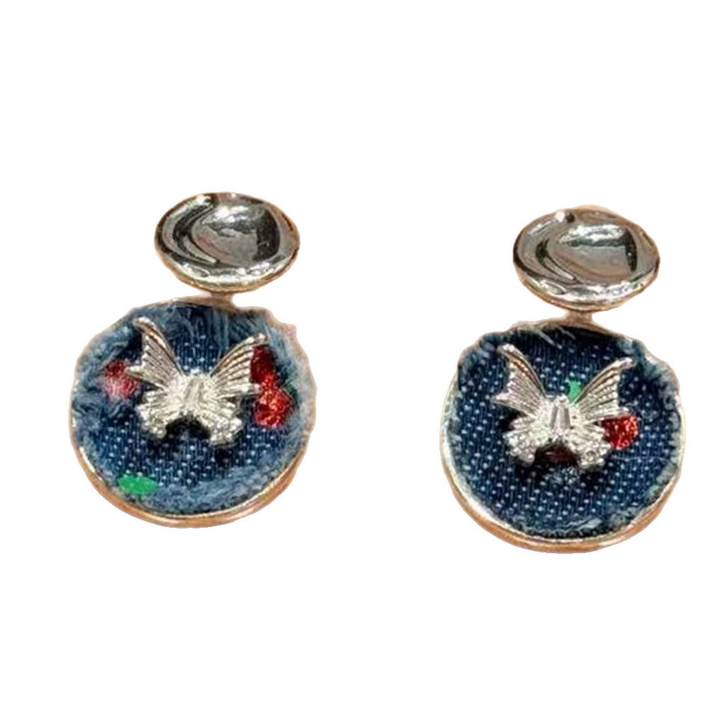 Autumn Winter Fashion Accessories Denim Bow Earrings Star Moon Earrings, Exquisite High-end Versatile Earrings & Matching Necklace Jewelry Set for Women