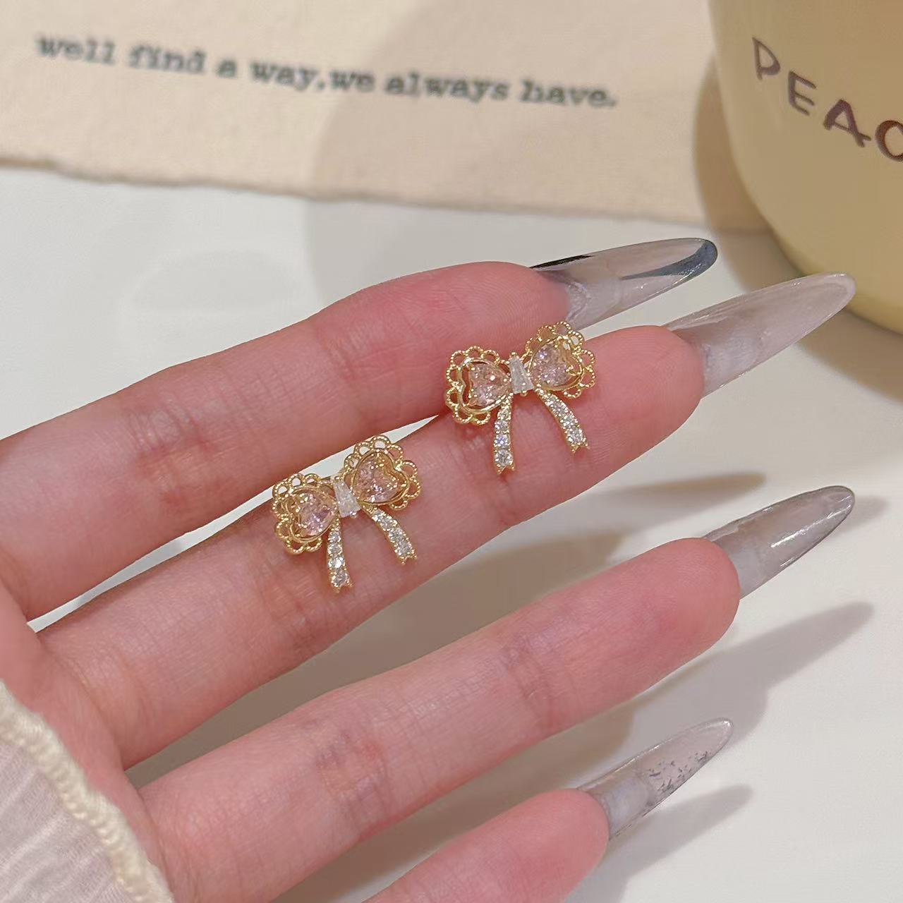 Bow Lace Edge Stud Earrings, 925 Silver Needle Luxury Delicate Earrings, Elegant New Year Fashion Jewelry