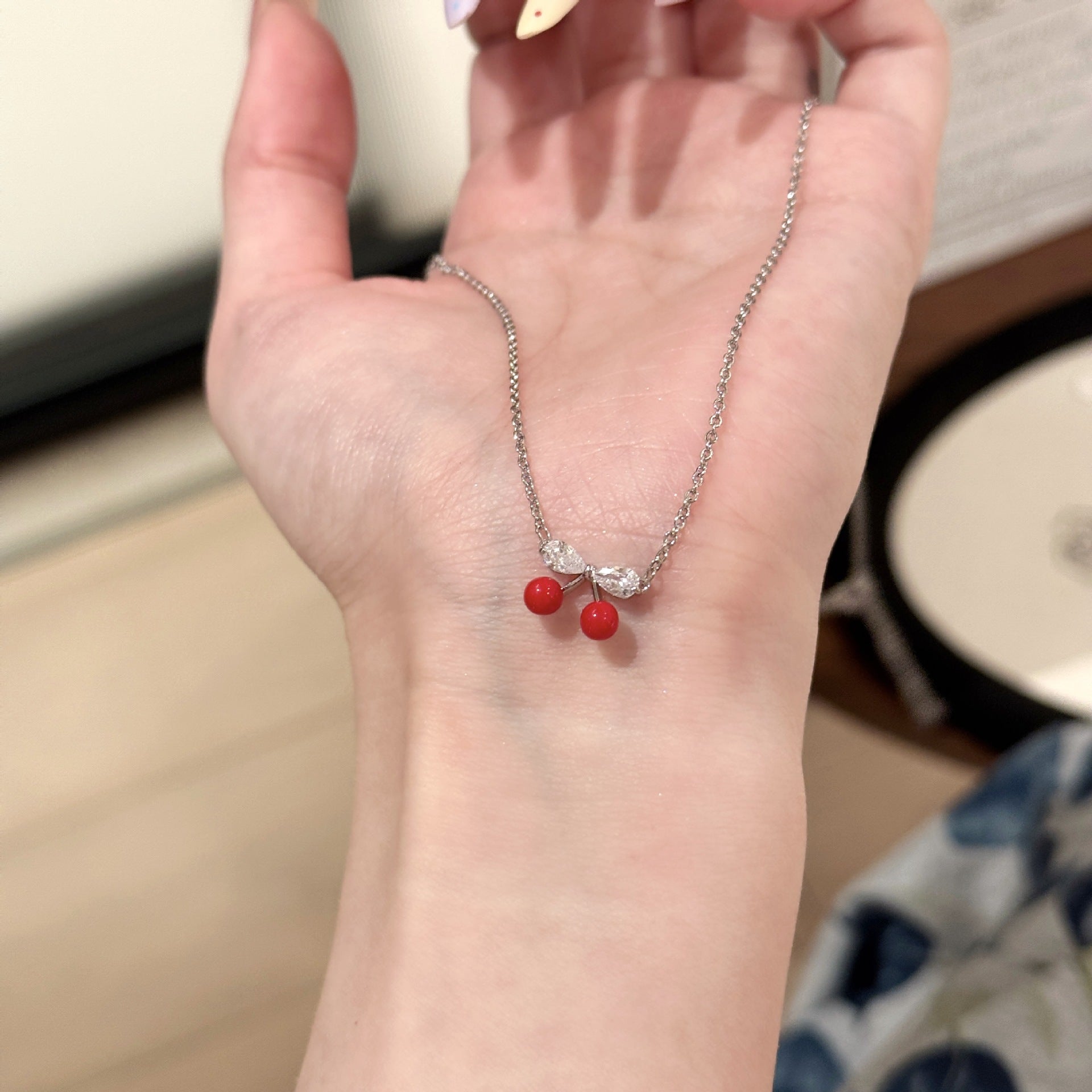 Red Cherry Necklace and Earrings Jewelry Set, Niche Luxury Elegant Clavicle Chain, Exquisite Temperament Fashion Accessories Set for Women