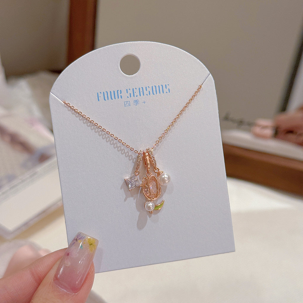 Elegant Tulip Pendant Necklace Sweet Luxury Versatile Women Daily Neck Jewelry
