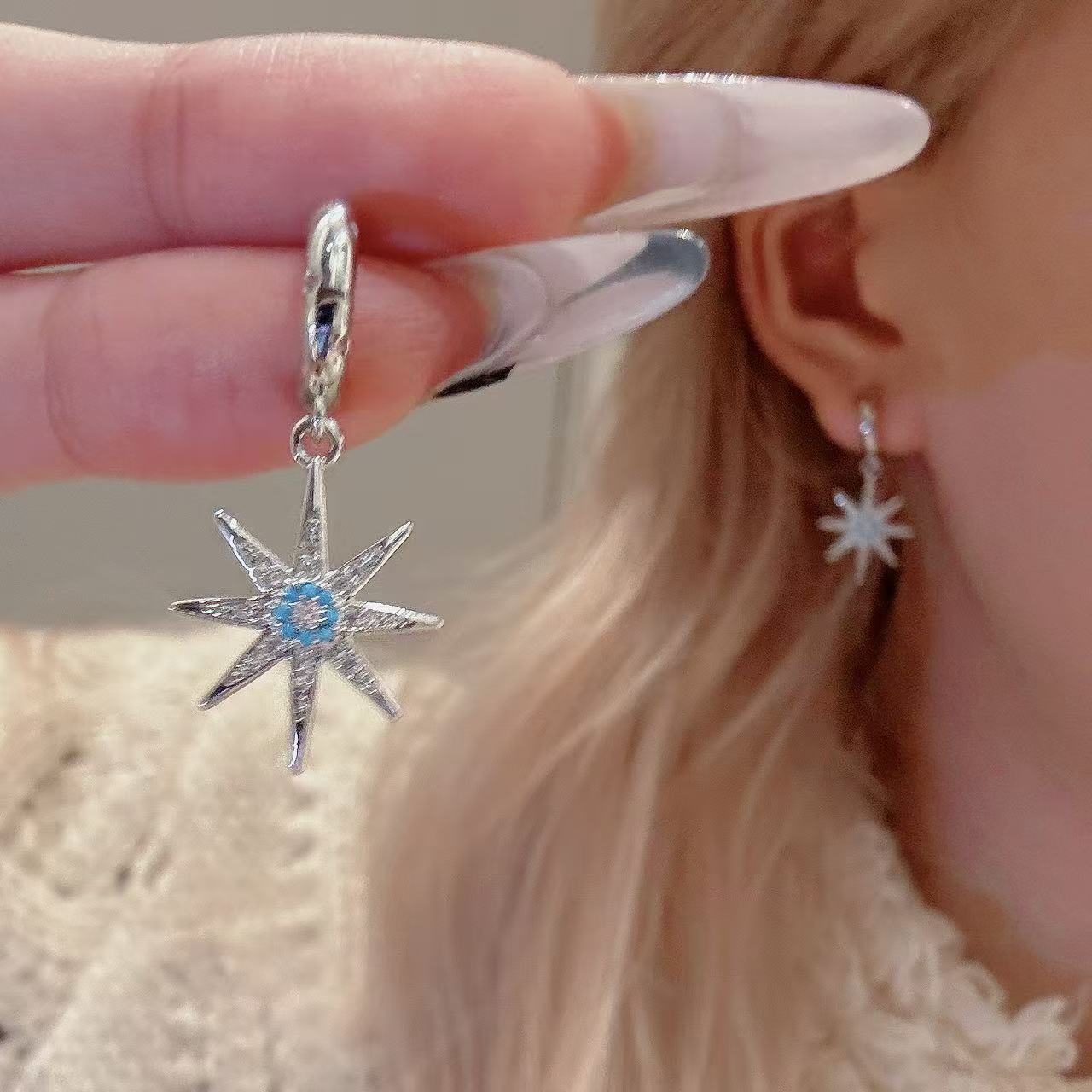 Cold Style Eight Pointed Star Dangle Earrings Luxury Women Jewelry