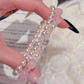 Pink Pearl Crystal Fashion Bracelet, Elegant Luxury Sweet Daily Women Bracelet