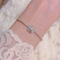 Camellia Flower Cubic Zirconia Bracelets for Women, Luxury Niche Sparkling Dainty Elegant Versatile Daily Fine Hand Jewelry