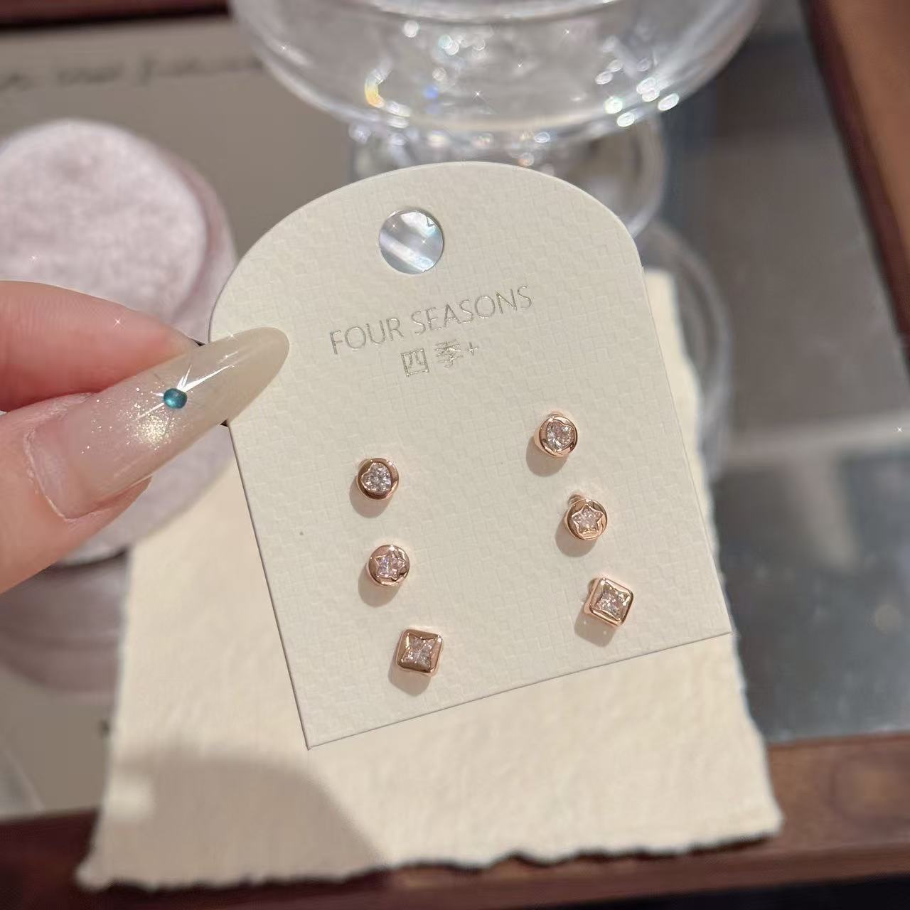 Minimal Luxury 3 Styles Geometric Stud Earring Set, Dainty Elegant All-Match Women Multi-Pack Fine Ear Jewelry