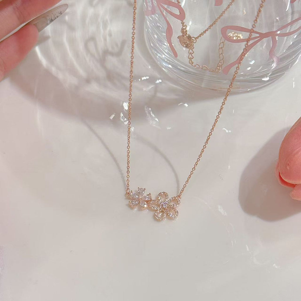 Hollow Flower Full Zircon Necklace, Luxury Elegant Clavicle Chain, Fresh Sweet Delicate Commute Fashion Necklace