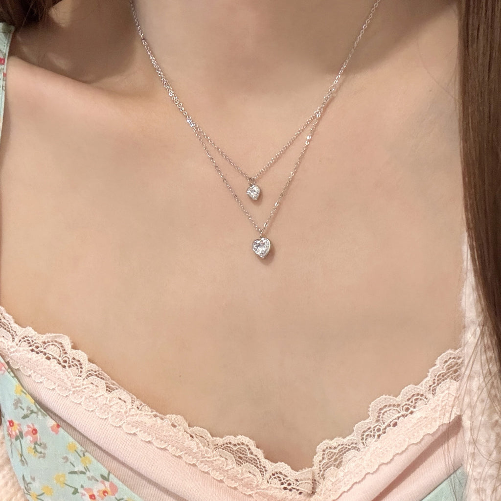 Double Layer Heart Necklace, Sweet Delicate Clavicle Chain, Luxury Niche High Grade Elegant Temperament Pendant Necklace