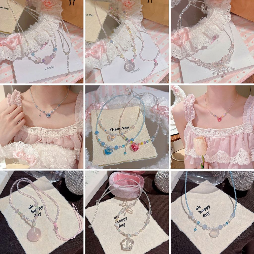 Elegant Crystal Necklace Sweet Cute Luxury Versatile Women Daily Neck Chain