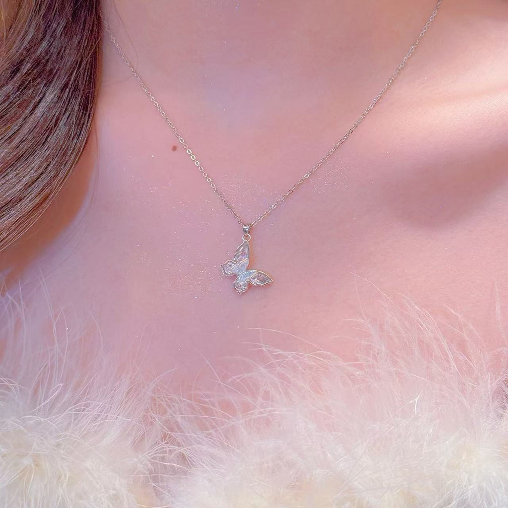 Sparkling Zircon Butterfly Clavicle Necklace, Elegant Luxury Daily Fashion Women Jewelry