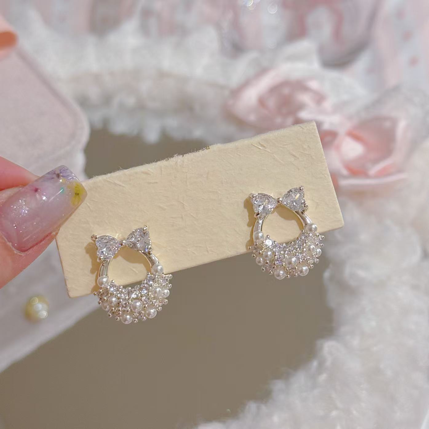 Quiet Luxury Bow & Pearl Mini Handbag Stud Earrings, Niche Elegant Chanel Style All-Match Dainty Women Fine Ear Jewelry