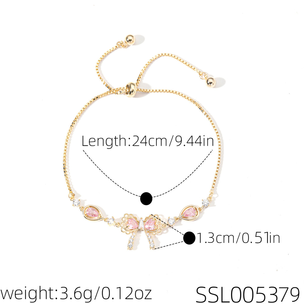 Bow Jewelry Set, Dainty Luxury Lace Trim Accessories, Sparkling Sweet Fresh Necklace Earrings Bracelet for Women