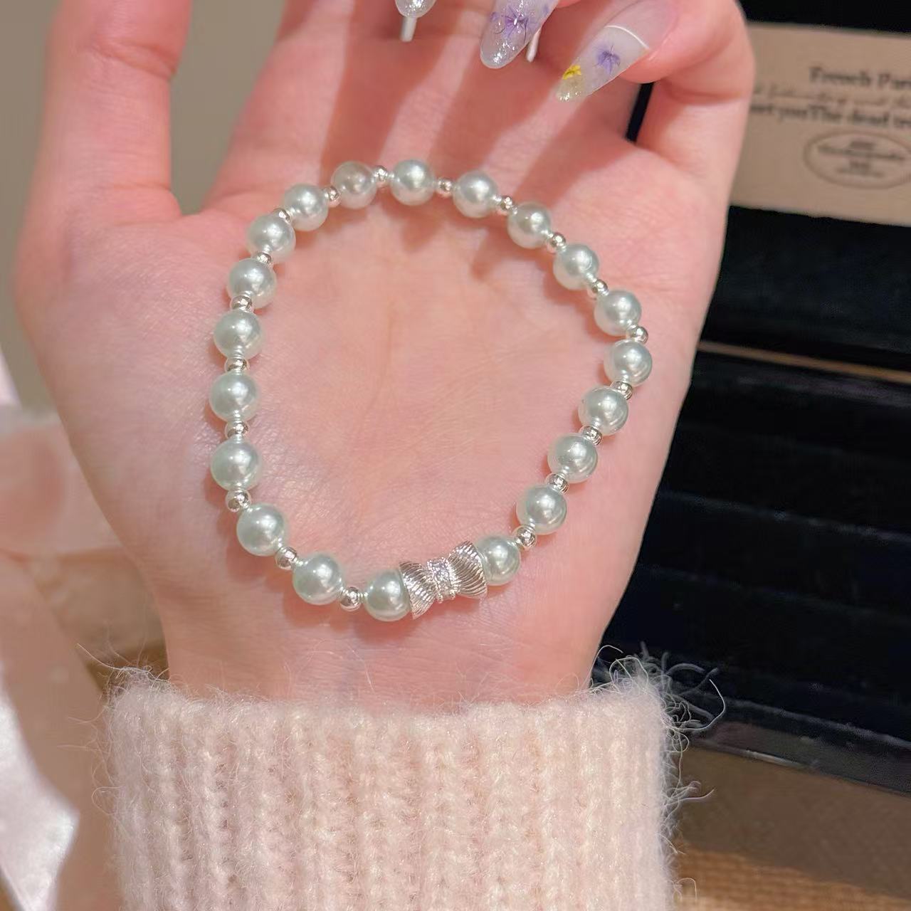 Women Classic Pearl Beaded Bracelets Chic Bow Design Niche High-end Fresh Sweet Delicate Versatile Daily Wrist Jewelry