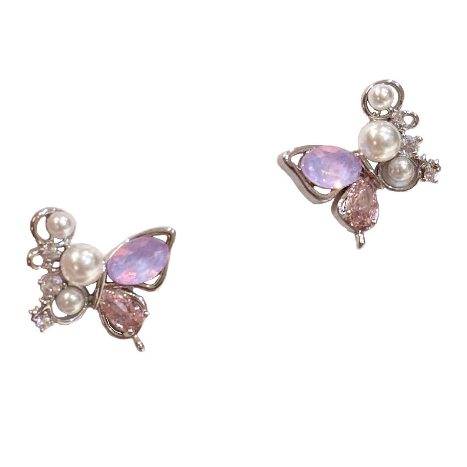 925 Silver Butterfly Stud Earrings Colorful Korean Fashion Ear Ornaments for Women