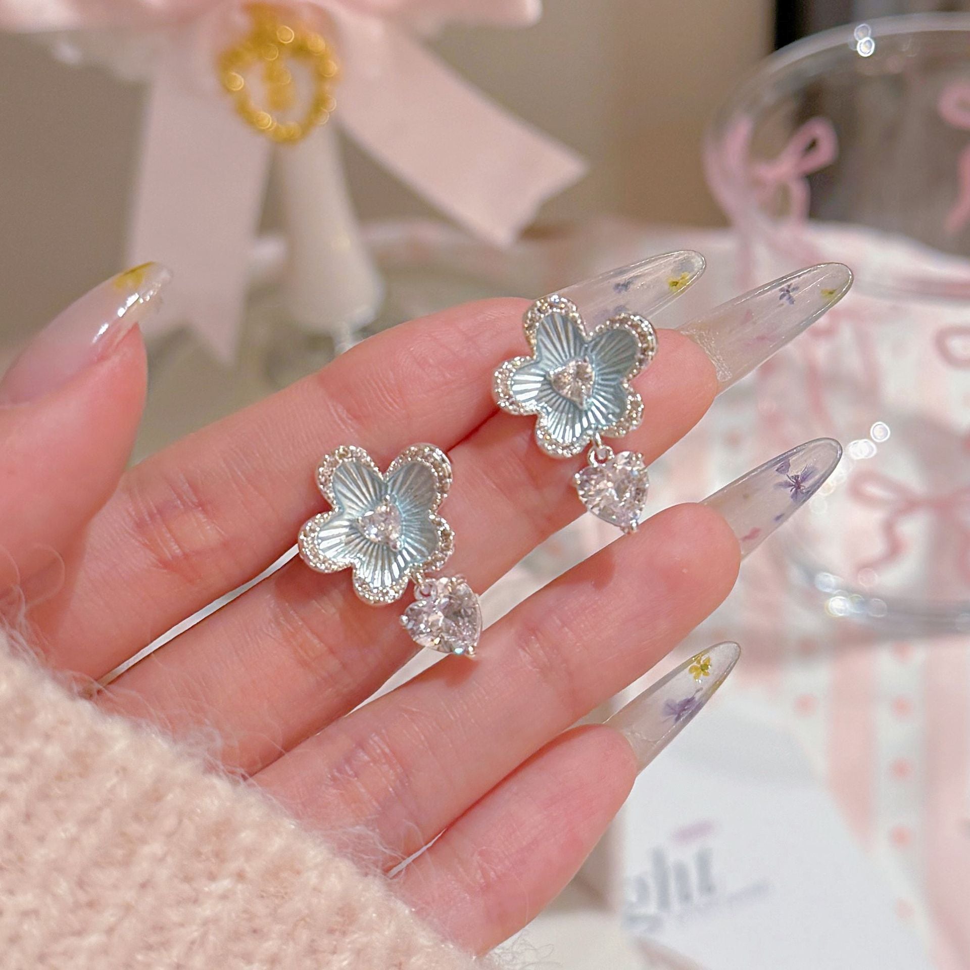 Fresh Summer Flower Stud Earrings, Luxury Sweet Gentle Dainty Elegant All-match Women Ear Jewelry