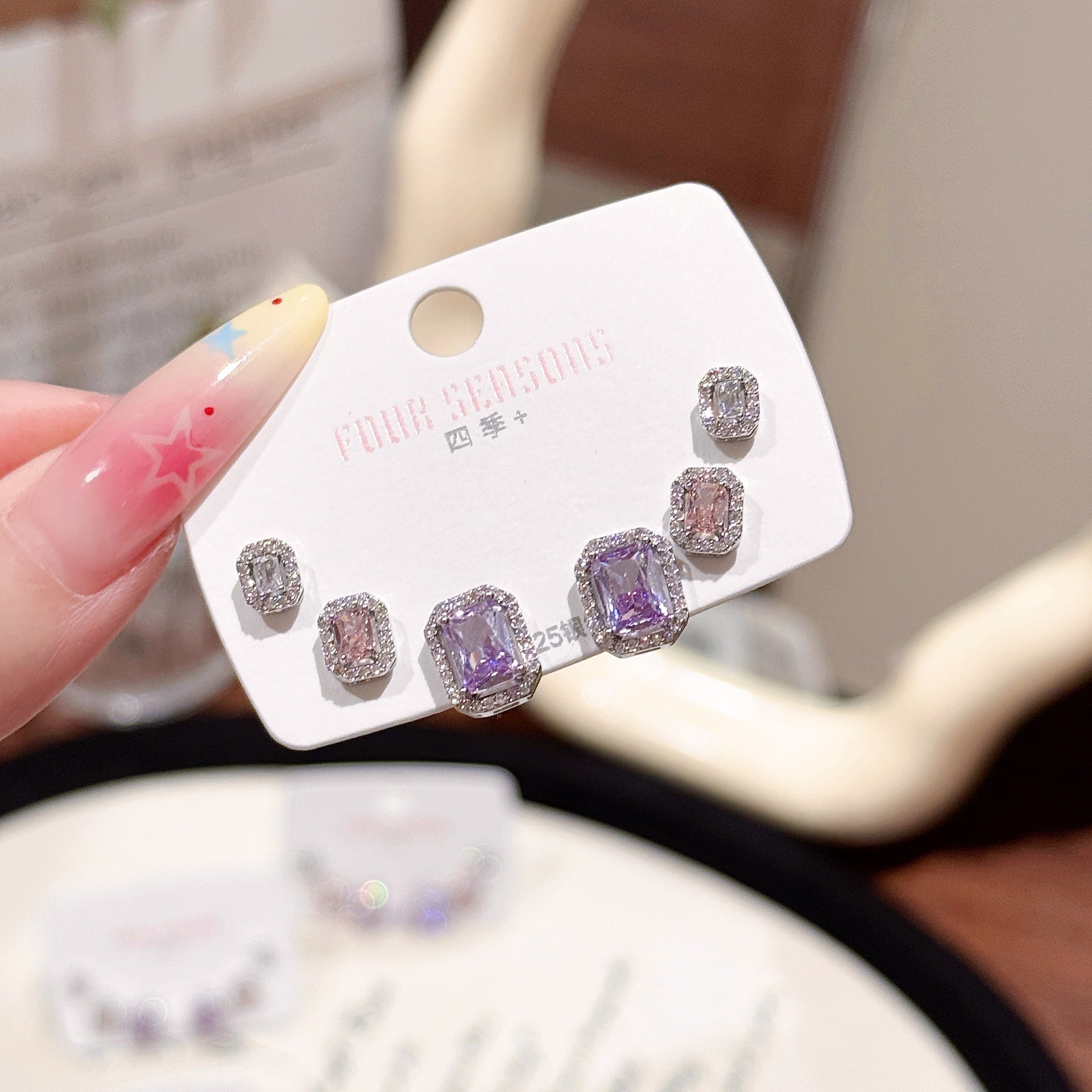 Women 3 Pairs Bling Bling Crystal Ear Studs Colorful Simple Style Silver Needle Ear Piercing Accessories Ear Healing Earrings Set