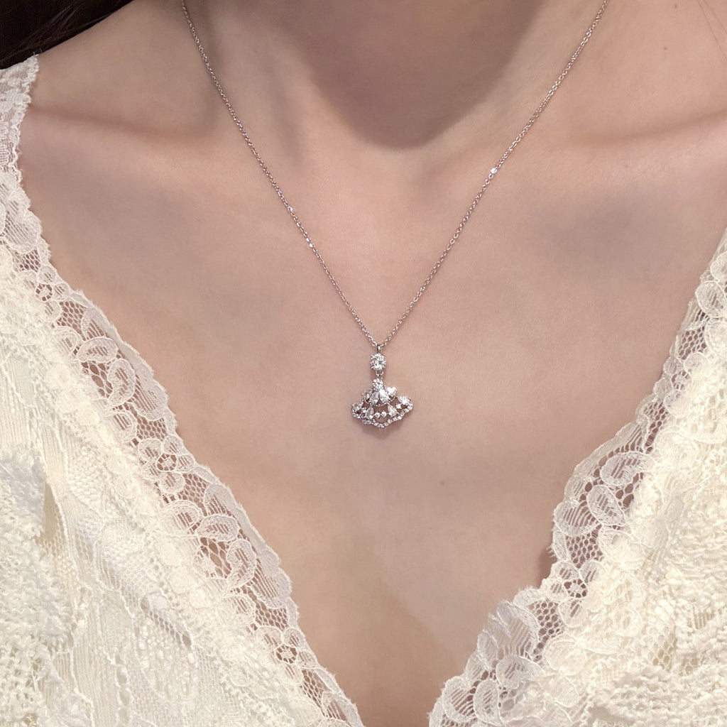 Shiny Rhinestone Dress Pendant Necklace, Luxury Gentle Vibe Daily Fashion Clavicle Chain