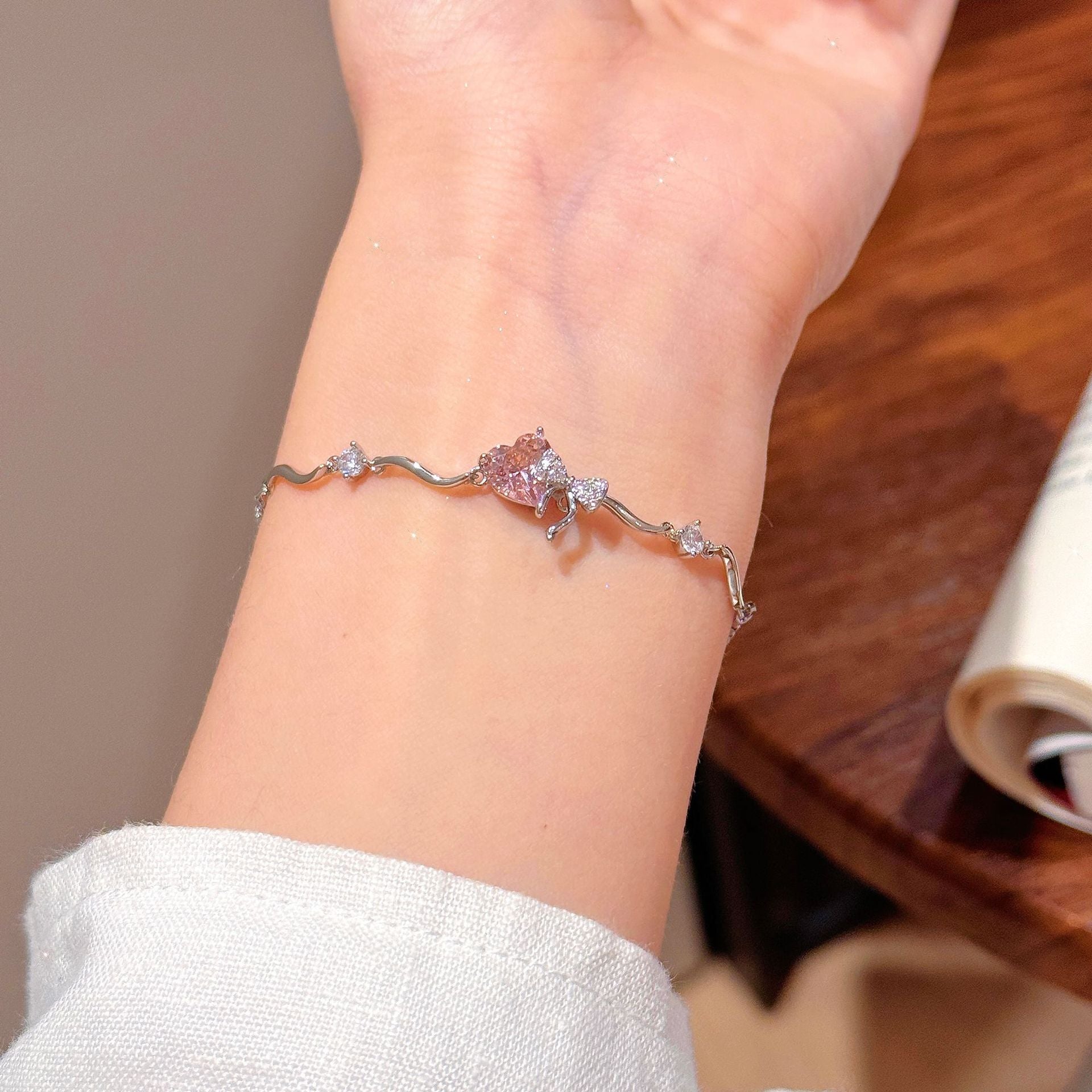 French Style Zircon Bracelet, Korean INS Minimalist Luxury Bracelet, Elegant Valentine's Day Jewelry for Women