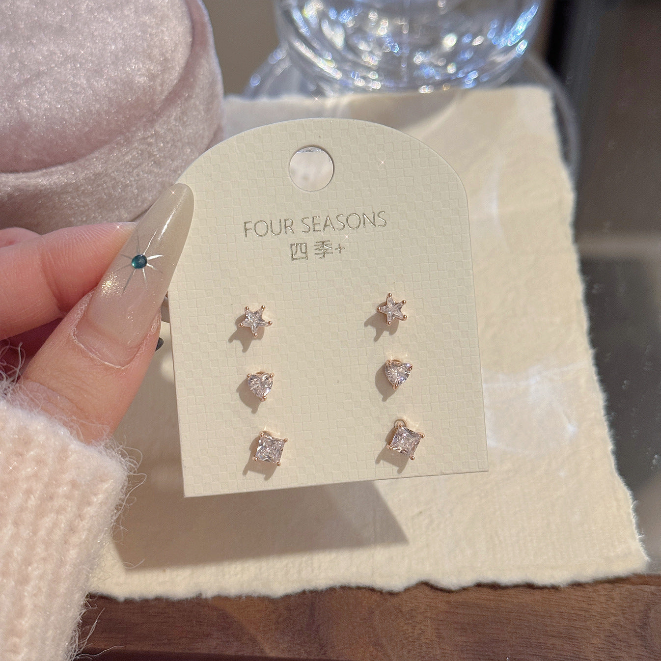 3 in 1 Star Cube Stud Earrings Set Luxury Women Combination Jewelry