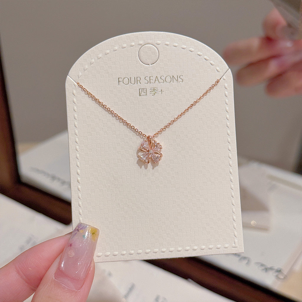 Lucky Four Leaf Flower Necklace, Wealth Blessing Fashion Clavicle Chain, Luxury Elegant Delicate All-match New Year Jewelry