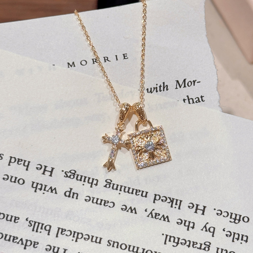 Vintage Cross Pendant Necklace, Elegant Luxury Daily Fashion Neck Jewelry
