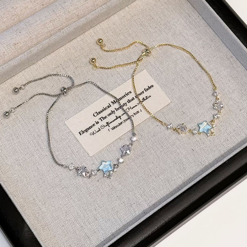 Aquamarine Beaded Bracelet, Luxury Versatile Niche Wrist Jewelry, Star Design Fashion Bracelet Trendy Japanese Korean Style for Women
