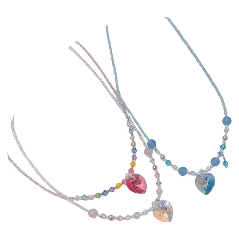 Summer Colorful Heart Necklace Dainty Luxury Clavicle Chain Fresh Dopamine Sweet Elegant Jewelry for Women