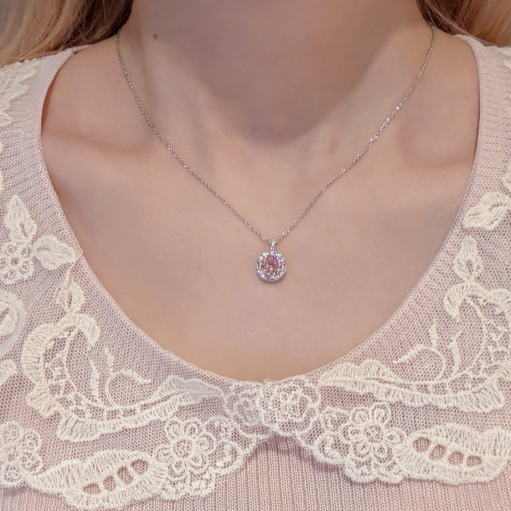 Sweet Pink CZ Cube Pendant Necklace Luxury Niche Everyday Clavicle Chain