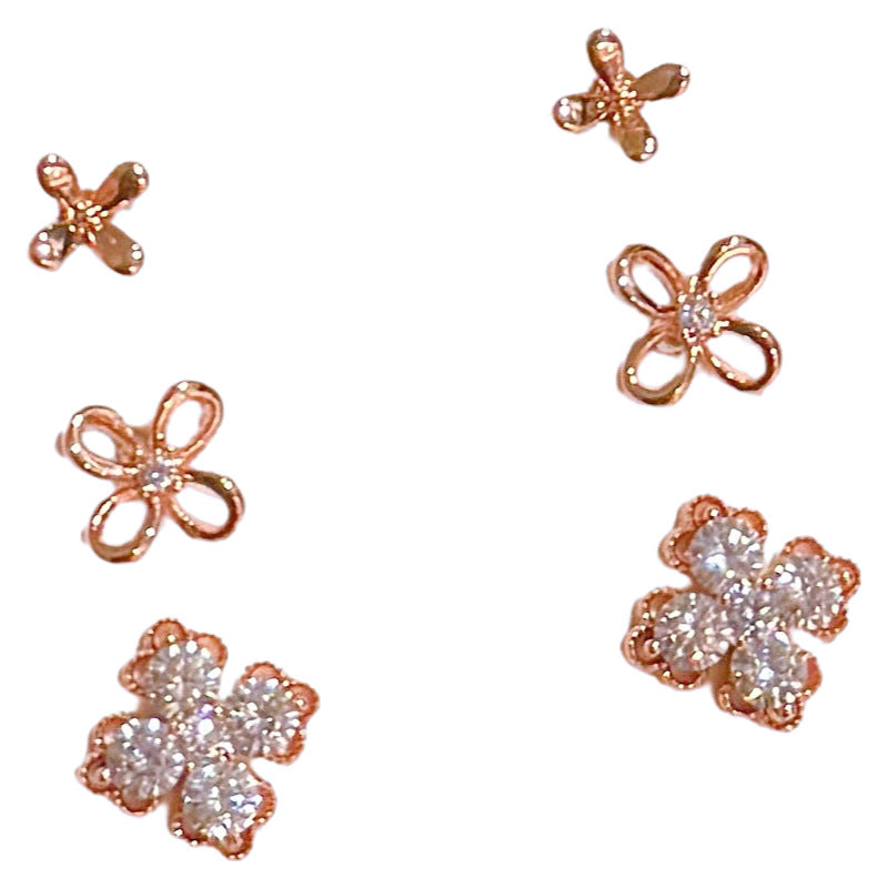 3 Pairs Lace Trim Flower Stud Earrings Set, Korean Style Luxury Dainty Soft Elegant All-match Jewelry