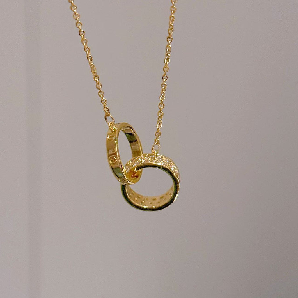 Interlocking Double Circle Necklace, Minimalist Luxury Clavicle Chain, Elegant Exquisite Fashion Jewelry Gift