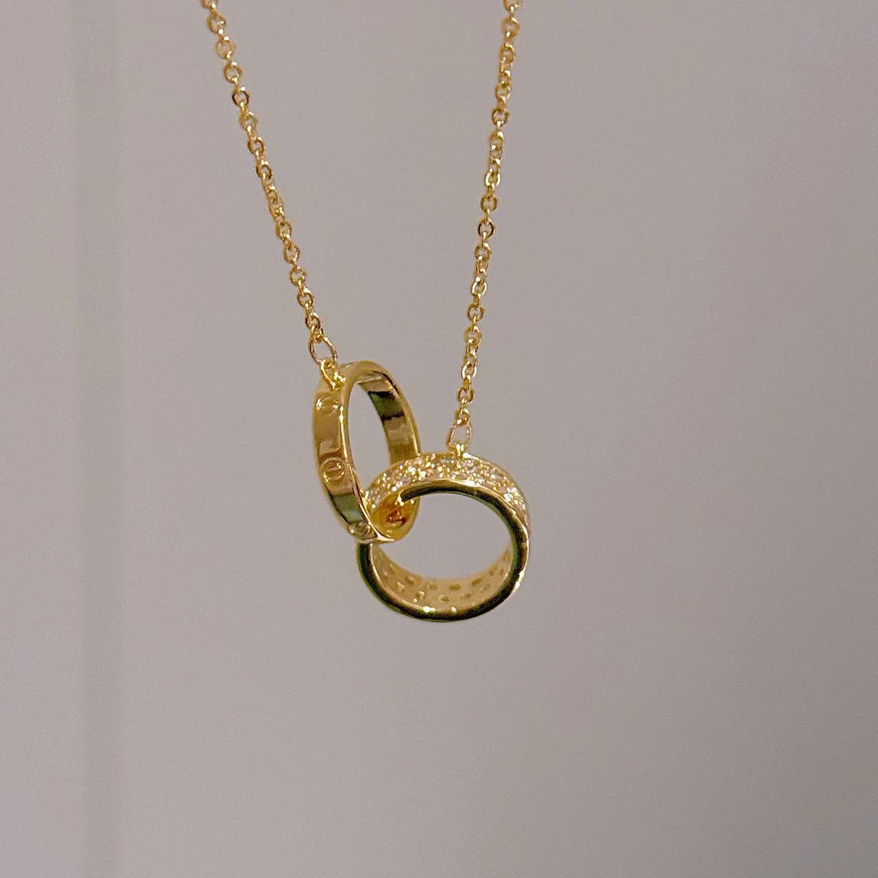 Interlocking Double Circle Necklace, Minimalist Luxury Clavicle Chain, Elegant Exquisite Fashion Jewelry Gift
