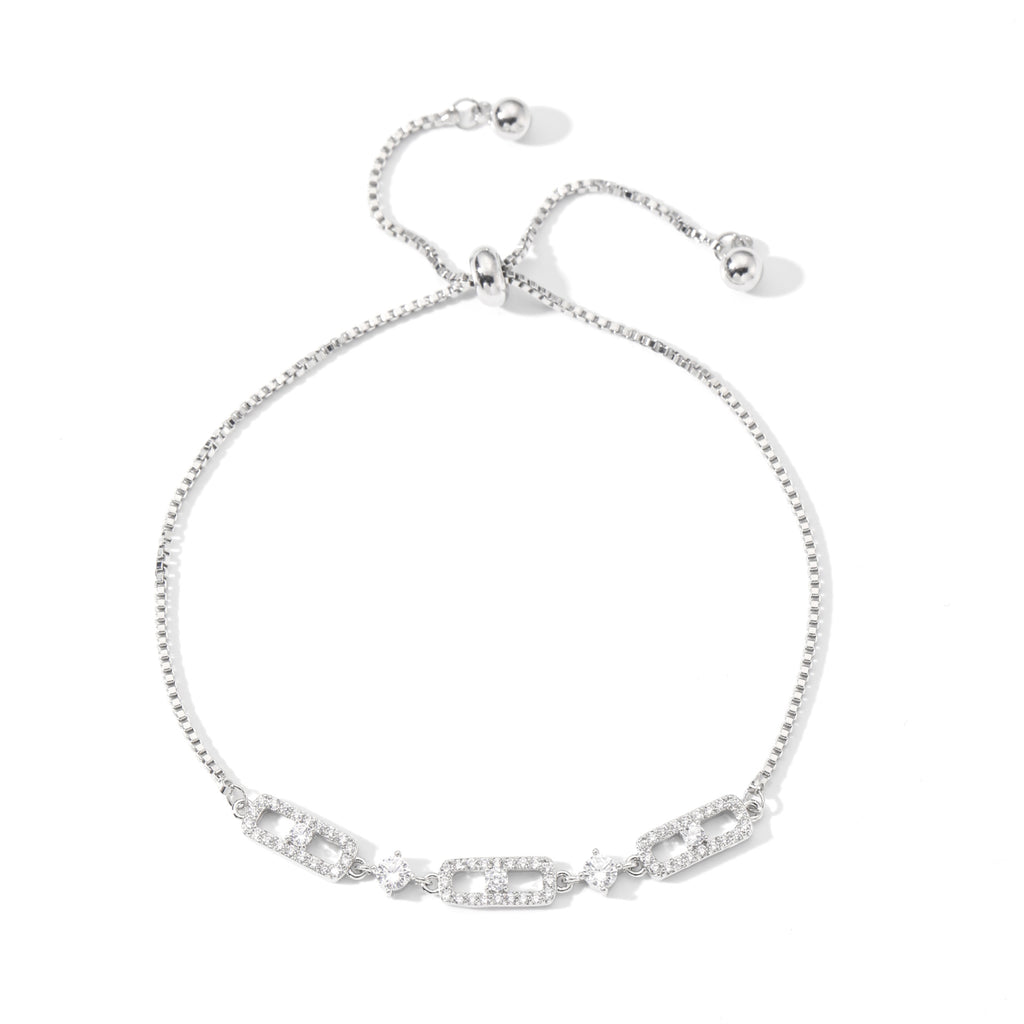 Link Chain Sparkling Cubic Zirconia Bracelet, Niche Designer Luxury Elegant All-Match Office Commute Wrist Jewelry for Women